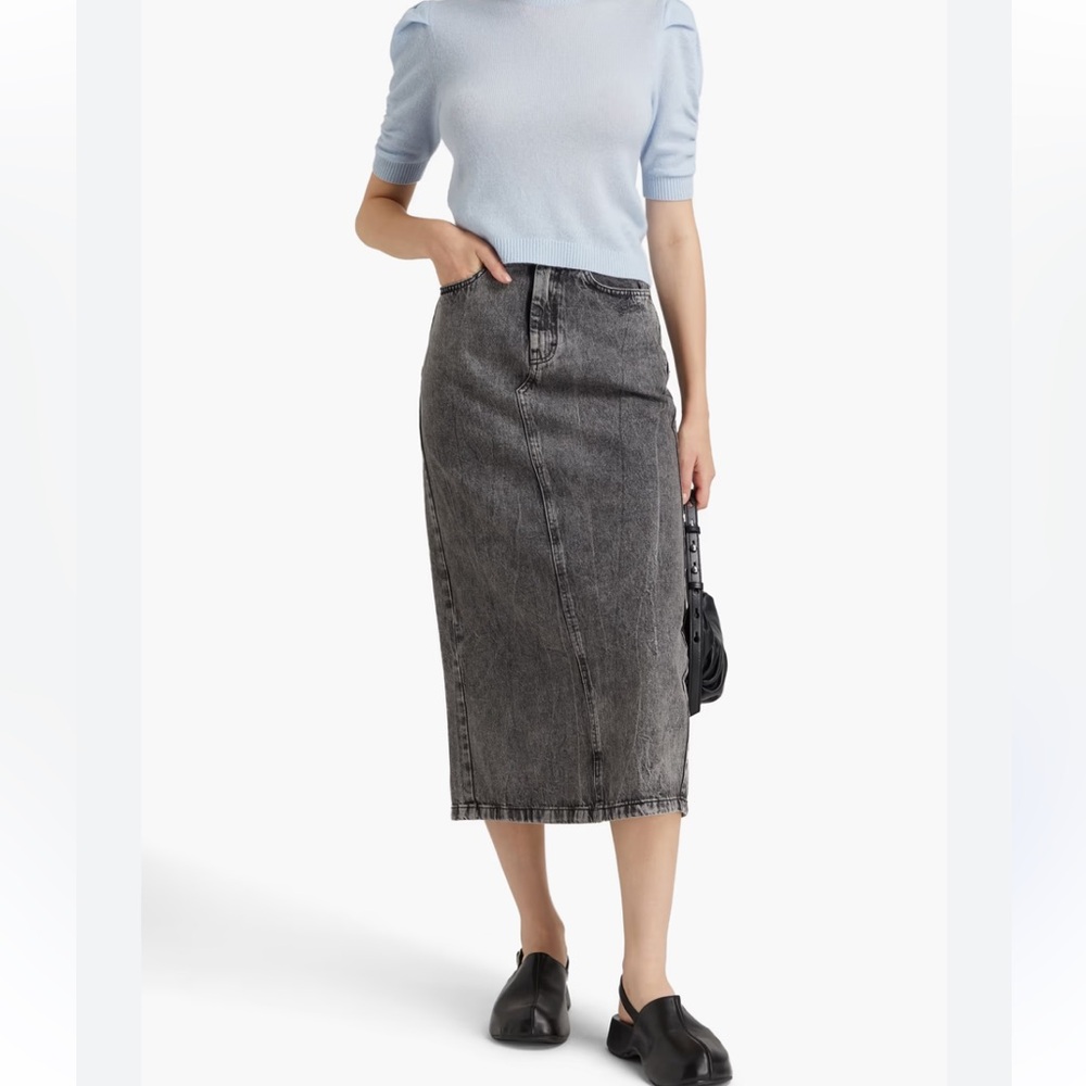 Vintage Charcoal 1960s Midi Pencil Denim Skirt Made in Canada western
